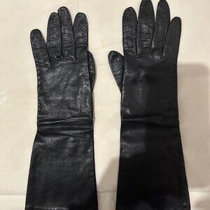 Black leather gloves - long women's black  worn